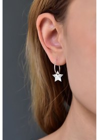 Resim Papatya Silver 925 Ayar Gümüş Rodyum Kaplama Fırfırlı Yıldız Halka Küpe 