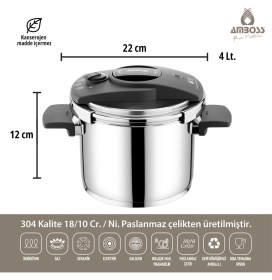Resim Amboss Enio Matik Paslanmaz Çelik Düdüklü Tencere 4 Lt 