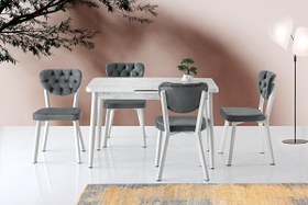 Resim Silva 70x120 CM Açılır Kristal Masa- 4 Adet Simge Metal Sandalye Takım 