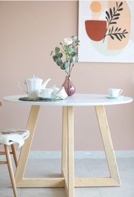 Resim woodywood 85 Cm Yemek Masası Yuvarlak Beyaz Ahşap Model Mutfak Ofis Masası Çalışma Masası Balkon Özel Tasarım 