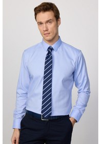 Resim Tudors Slim Fit Mavi Non-ıron %100 Pamuk Doğa Dostu Ekoteks Belgeli Ütü Gerektirmez Gömlek-30451 Mavi 