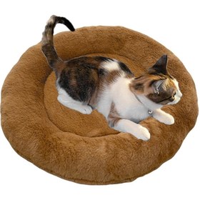 Resim 3EGROUP Yumusak Tuylu Pelus Yuvarlak Evcil Hayvan Kedi Yatagi Minder 50Cm Acik Kahverengi 