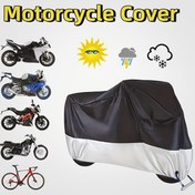 Resim Her mevsim su geçirmez motosiklet örtüsü, UV koruma, toz geçirmez, aşınmaya dayanıklı, siyah-gümüş rengi 190T kumaş, hırsızlık önleyici kilitleme deliği ve saklama çantasıyla donatılmış, açık hava depolama için uygun motosikletler ve bisikletler - iç mekan ve dış mekan depolama için ideal seçim 