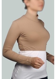 Resim Altobeh Uzun Kol Balıkçı Yaka Boğazlı Likralı Penye Kadın Yarım Body Koyu Bej Antrasit 