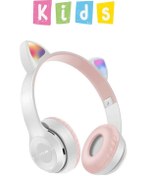 Resim AWEI Çocuk Için Kedi Kulaklı Işıklı Mikrofonlu Kablosuz Bluetooth Kedili Çocuk Kulaklık 