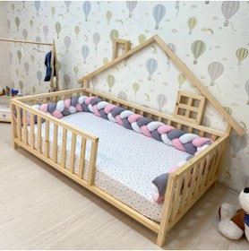 Resim woodandmontessori Montessori Doğal Ahşap Çatılı Çocuk Yer Yatağı 