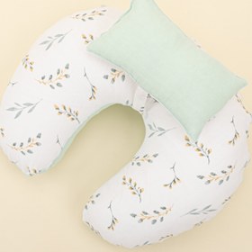 Resim Emzirme Yastığı - Çift Taraflı - Mint Muslin - Yapraklar 
