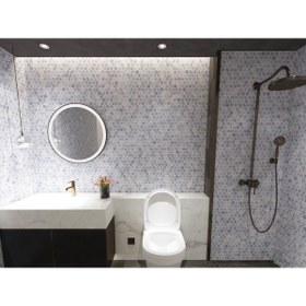 Resim TUQCO Doğaltaş Fileli 1 Hexagon Carrara Eskitme Mermer Mozaik 