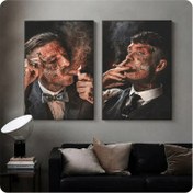 Resim 2 adet Gangster Legend Mafia Karakter Tuval Sanat Baskıları | Oturma Odası ve Ofis için Vintage Esinli Duvar Dekoru | Dramatik Aydınlatma ve Detaylı Kıyafet Tasarımı ile Çerçevesiz Posterler | Çerçevesiz, Duvar Sanat Dekoru 