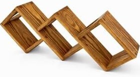 Resim Doğal Ahşap Dokaratif Masa Üstü Moderen Üçlü Şaraplık Standı, Koyu Meşe 