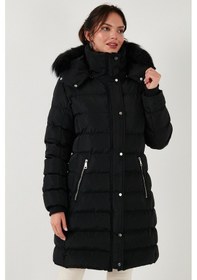 Resim Lela Regular Fit Çıkarılabilir Kapüşonlu Fermuarlı Cepli Şişme Bayan Mont 497Emily Siyah 