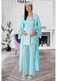 Resim Mecit Pijama Mecit 5353 Turkuaz Sabahlıklı Lohusa Pijama Takımı 