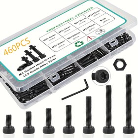 Resim 460 parçalık GUTEBANG M3 Alaşımlı Çelik Vida Çeşitleri Seti, Metrik Altı Köşeli Soket Başlı Kapak Vidaları Seti, Korozyona Dayanıklı, Hassas İşlenmiş, Çeşitli Uzunluklar 6-25mm, Altı Köşeli Somunlar ve Cıvatalarla, 3D Yazıcılar için, DIY Temel Malzemeler 