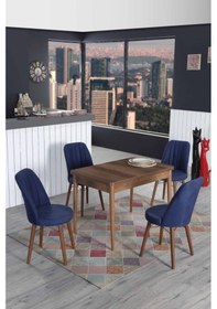 Resim 4 Kişilik Sabit Masa Sandalye Takımı Mutfak Masası 70x110 Masa Takımı Lacivert 