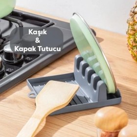 Resim Hd Group Org-85 Kaşık ve Kapak Tutucu - Kapak Standı Kaşık Kepçe Altlığı Düzenleyici Organizer - 