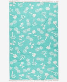 Resim Palmiye Jakarlı Peştemal Yeşil, Taşıma Çantalı - Yeşil / 90x160 