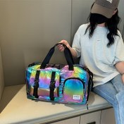 Resim Bağımsız Ayakkabı Bölmesi ile Parlak Seyahat Çantası - Dayanıklı Polyester, Çoklu Renk Seçenekleri (Pembe, Mor, Yeşil, Siyah), Güvenli Fermuar Kapanışı, Elde Yıkanabilir, Seyahat için Bagaj, Ayakkabı Depolama, Şık Aksesuar, Parlak Bitiş 