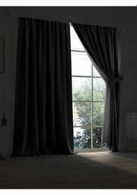 Resim Yüksek Kalite Siyah Karartma Blackout Fon Perde Ekstrafor Büzgülü Tek Kanat Siyah 