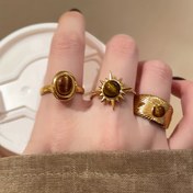 Resim Üç parça vintage, şık ve hafif lüks moda yüzük seti, ayarlanabilir ağızlıklı bakır malzemeden üretilmiştir, bayramlar etkinlikler partiler iyi günlük kullanim ile uyumlu olan benzersiz niş stil, Yeni Kadın Halkaları , Art Deco Stili Bayraklara Uygundur, Şık İfade Amaç Bijuteri, El Sanatları Çalışması, Bakır Takılar Zarife Hanımefendi Modas 