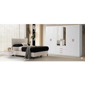 Resim Lemis Tamamı Mdf 6 Kapaklı Membran Gardırop Ve Yatak Odası Takımı 