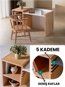 Resim Remy Montessori Yükseklik Ayarlanabilir Kadameli Çalışma Masası Kayın Masif Ahşap Beyaz Ahşap 