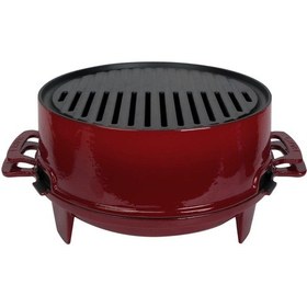 Resim Lava Döküm Yuvarlak Mangal Izgara Set Döküm Demir Yekpare Çift Kulplu Çap Ø 36cm. Bordo 