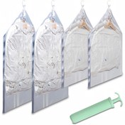 Resim Giysiler, Montlar ve Ceketler için Yerden Tasarruf Sağlayan Askılı Vakumlu Poşetler - Manuel Pompalı 2/4/6'lı Paketler - Fermuarlı Kapatma - Plastik Malzeme - Dikdörtgen Şekil - Elektrik Gerektirmez 
