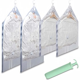 Resim Giysiler, Montlar ve Ceketler için Yerden Tasarruf Sağlayan Askılı Vakumlu Poşetler - Manuel Pompalı 2/4/6'lı Paketler - Fermuarlı Kapatma - Plastik Malzeme - Dikdörtgen Şekil - Elektrik Gerektirmez 