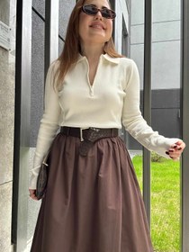 Resim Premium kemerli poplin etek - Kahverengi / Medium 