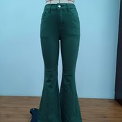 Resim Kadınlar için Yüksek Bel Zeytin Yeşili Esnek Paça Pantolon - Düğmeli Elastik Bel Dar Kesim, Düz Bacak ve Geniş Etekli Günlük Pantolonlar Her Mevsime Uygun, Yüksek Bel Tayt 