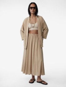 Resim Modal Karışımlı Loose Fit Kloş Midi Etek 