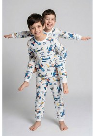 Resim Zuzunga Time To Fly Beyaz Desenli Çocuk Pijama Takımı Beyaz 