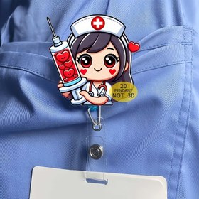 Resim 1 Adet Akrilik Hemşire Rozeti Tutucu Geri Çekilebilir Kimlik Klipsli, Kalp Tasarımlı Hemşire Deseni, 1 Adet - Hemşirelik Öğrencileri, Doktorlar, RN, LPN İçin İdeal - Dayanıklı PMMA İsim Etiketi Kart Tutucu ile Tekerlekli Timsah Klips 