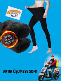 Resim ARTUAL Erkek Siyah Motorcu Termal Peluş Tayt İçlik Polar Isı Koruyucu Polarlı Kürklü Motorcu İçliği 