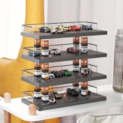Resim 1/64 Ölçekli Otopark Modeli, Akrilik Araba Garajı Gösterim Kutusu, Dört Katlı Araba Garajı Modeli ve Masaüstü Gösterim için Kübik Sahne Modeli ile Özellikli, Araba Model Koleksiyonlarını Sergilemek için İdeal. 