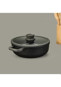 Resim Leo Stone Yapışmaz Kapaklı Alüminyum Döküm Sote Tavası - Siyah - 28 Cm Renkli 
