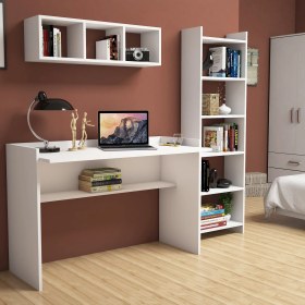 Resim Bimossa Hürrem Beyaz Çalışma Masası Kitaplık Raflı 118 cm U7040 