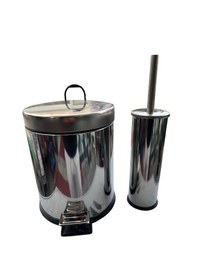 Resim Paslanmaz Lüx Krom Banyo Seti - 5 Litre Pedallı Çöp Kovası Ve Wc Tuvalet Fırçası Takımı Krom 
