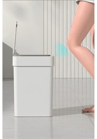 Resim Sensörlü Otomatik Slim Çöp Kovası 9 Lt + Duvara Asılabilir Beyaz Silikon Klozet Fırçası Beyaz 