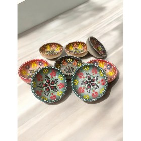 Resim Artistic Quality Dekoratif Lale Çiçek Işlemeli Çini Seramik Sosluk - Çerezlik - Kahvaltılık 8 Adet 