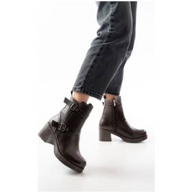 Resim 5109-3027 Kahverengi Topuklu Fermuarlı Günlük Kadın Bot Acı Kahverengi 