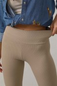 Resim deafox Bej Yüksek Bel Toparlayıcı Fitilli Tayt 