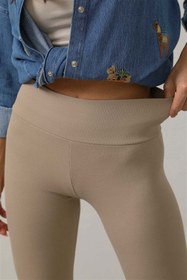 Resim deafox Bej Yüksek Bel Toparlayıcı Fitilli Tayt 