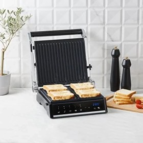 Resim Esmo Home Homend Grilliant 1341H Inox Gövdeli, Döküm Plakalı, 5 Programlı, LED Ekranlı Grill Tost Makinesi ve Izgara Makinesi 