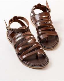 Resim 205-041 Koyu Kahve Ortopedik Hakiki Deri Kadın Sandalet Altın - Taba 