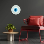 Resim Minimalist Antik Beyaz Nazar Boncuğu El Yapımı Ahşap Büyük Nazarlık 25 cm Hediyelik Eşya 