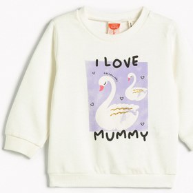 Resim Kız Bebek Sweatshirt Kuğu Baskılı Şardonlu Bisiklet Yaka Pamuklu 