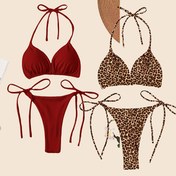 Resim Yeni Katı Renk Sıcak ve Seksi Üçgen Kuplu Bikini Seti 4'lü 