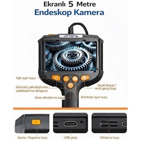 Resim Vothoon Monitörlü Tek Kameralı 5 Mt Sert Kablo Yılan Endoskop Kamera 5,5 Mm 4.3 Inc Ekran Ip67 Su Geçirmez 