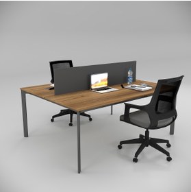 Resim Akr Ofis Corner Ikili Çalışma Masası Workstation Ceviz, Iş Istasyonu, Grup Çalışma Masası 